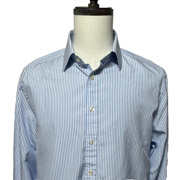 Charles Tyrwhitt Dress Shirt Mens 16.5-36 Blue White Striped French Cuff Classic - Picture 1 of 12